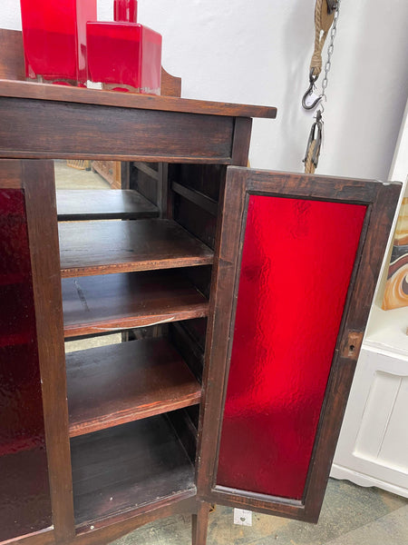 Stunning Vintage Red Glass Pianola Roll Cabinet