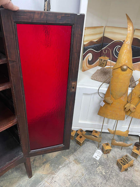 Stunning Vintage Red Glass Pianola Roll Cabinet